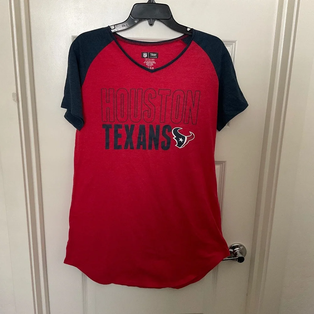NFL Houston Texans Raglan V-Neck Knit Nightshirt - Red‎ and Blue - Size Large